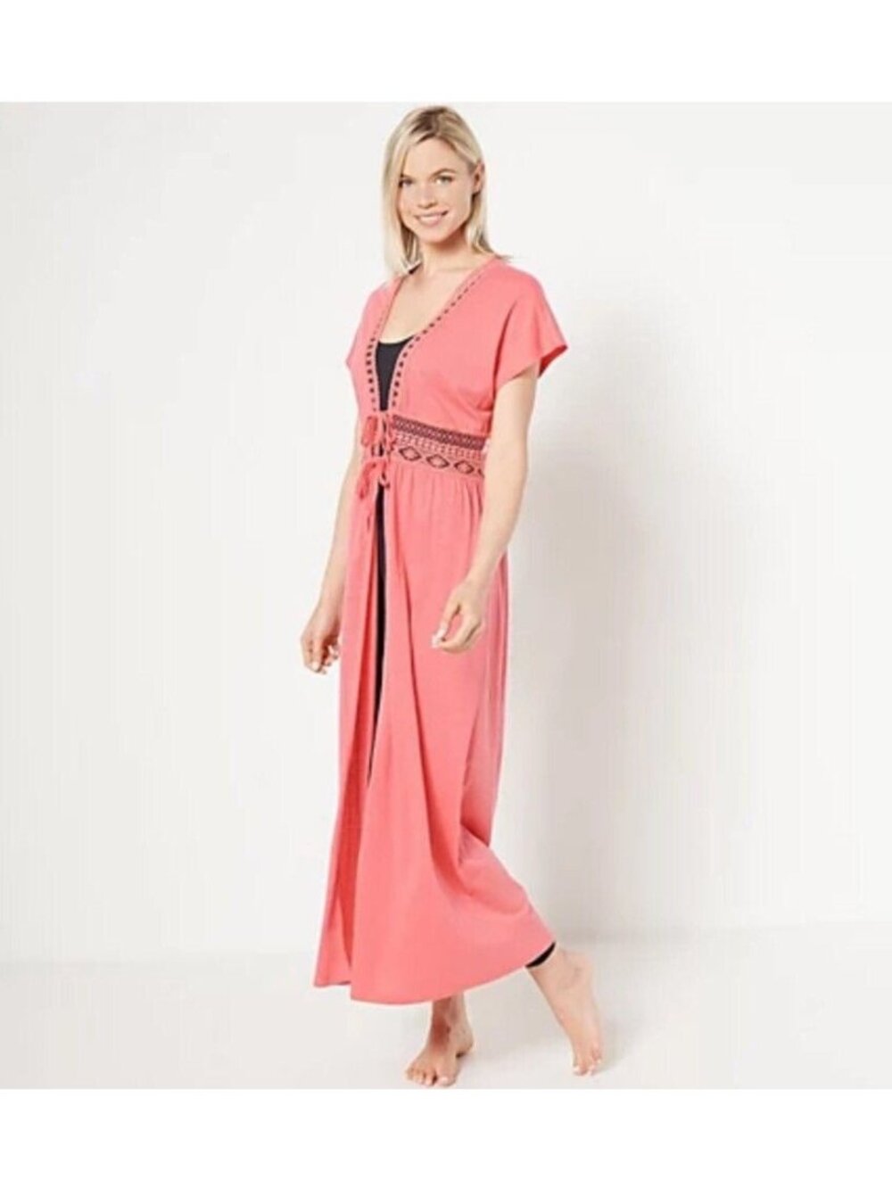 Belle Beach by Kim Gravel Cover Up Medium/Large Petite Slub Knit Shrimp Resort
